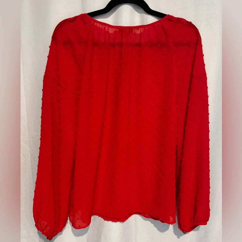 Lot 2 Vince Camuto Tops Red Dot Black Floral Sheer V-neck Blouse Dressy Career M - Picture 6 of 14